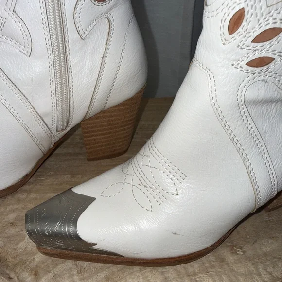 BEAST FASHION White Western Cowboy Boots Metal Toe Cap Festival | Size 5.5 - Picture 8 of 17